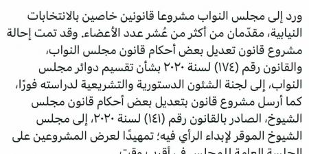 أمين عام النواب: إحالة تعديلات قوانين الانتخابات إلى اللجنة المختصة - تكنو بلس