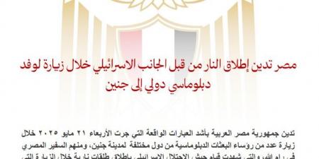 مصر تدين إطلاق النار من قبل الجانب الاسرائيلي خلال زيارة لوفد دبلوماسي دولي إلى جنين - تكنو بلس