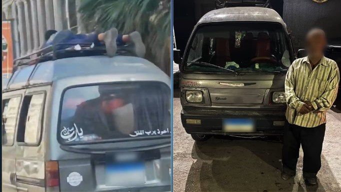 ضبط قائد سيارة سمح لأحد الأطفال بالجلوس أعلى سقف سيارته