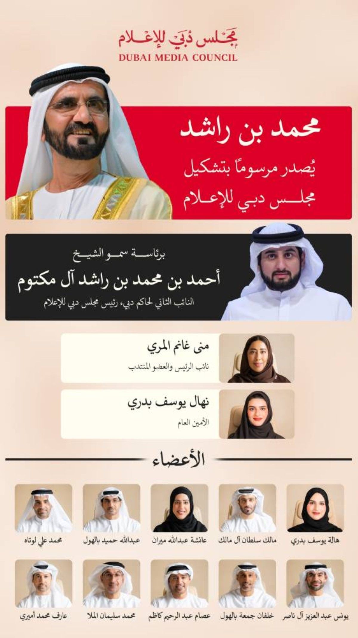 محمد بن راشد يصدر مرسوماً بشأن التشكيل الجديد لمجلس دبي للإعلام برئاسة أحمد بن محمد