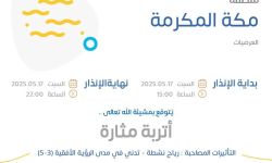حالة الطقس اليوم في مكة المكرمة الإنذار الأصفر في العرضيات