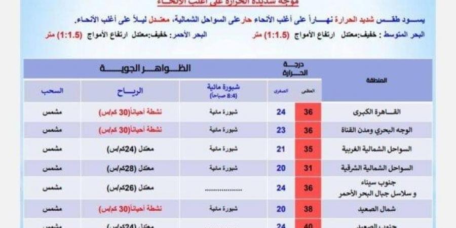 «هيئة الأرصاد»: موجة شديدة الحرارة تضرب البلاد غدًا الجمعة 9 مايو 2025 - تكنو بلس
